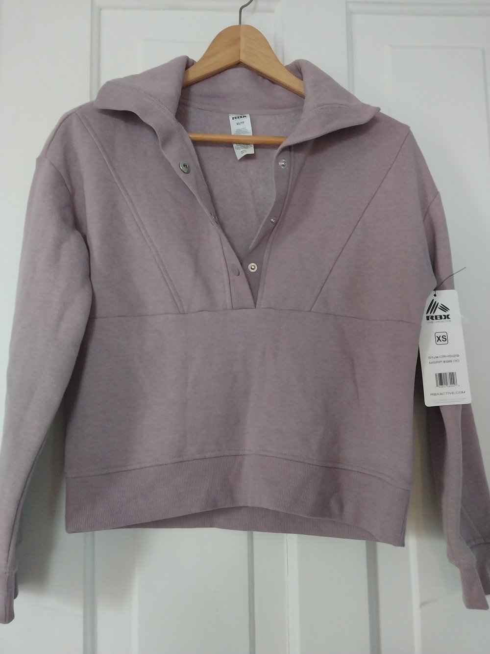 RBX Lavender Snap-Front Cowl Pullover Sweatshirt